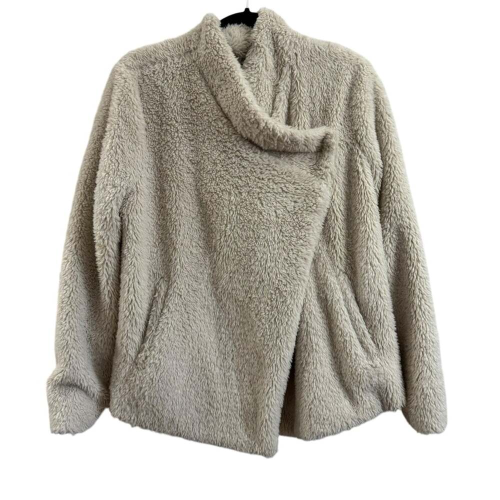 Bb Dakota Drape Front Cream Faux Fur Teddy Jacket